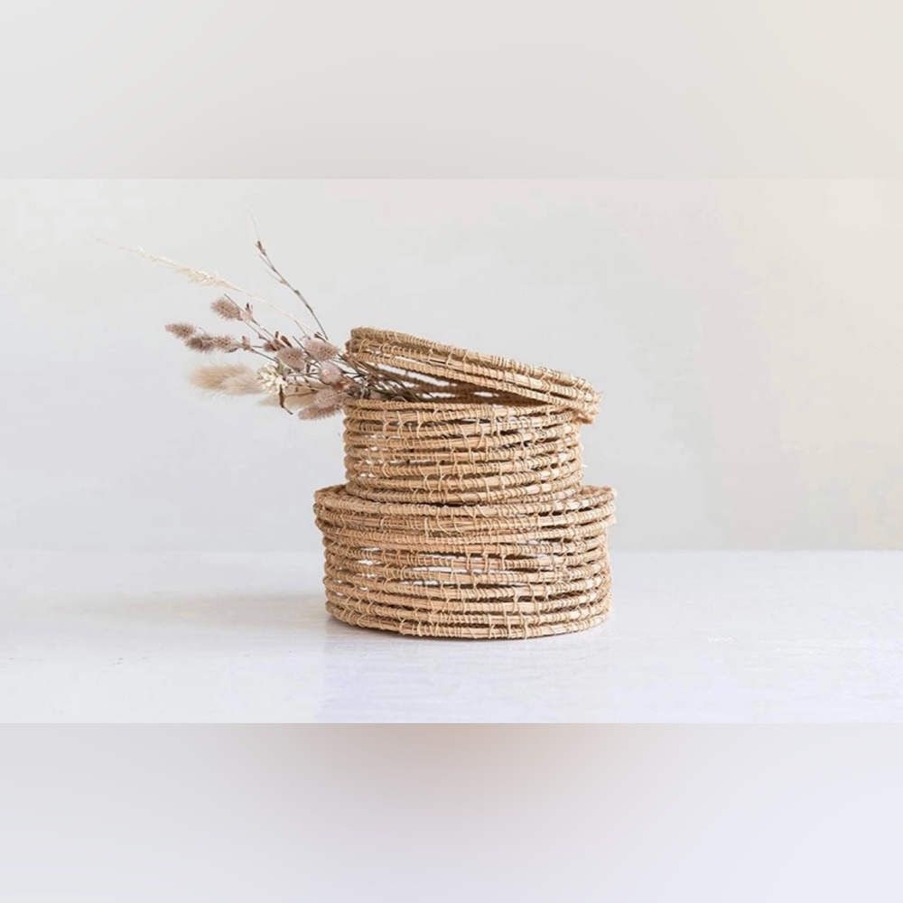 Creative Co-Op Woven Decorative Boxes With Lids NEW